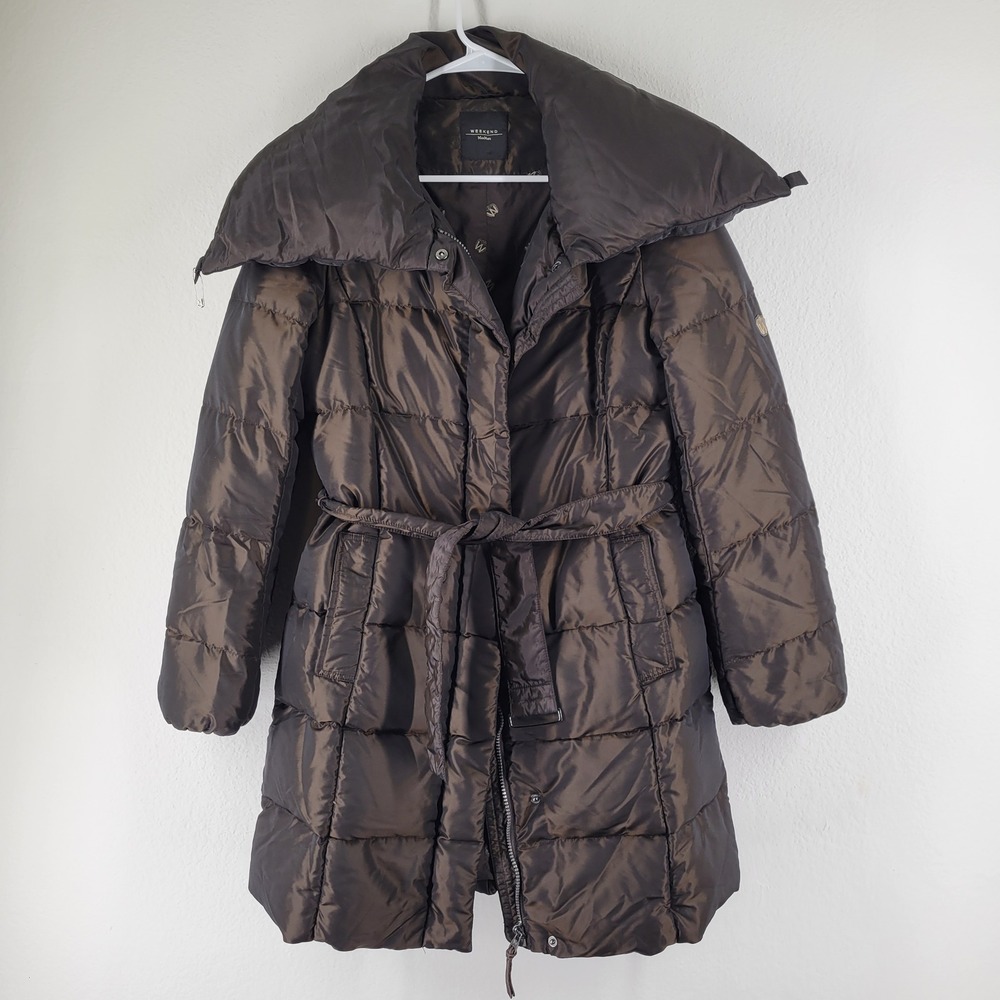 Weekend Max Mara Puffer Coat Belted Shawl Collar Puffy Goose Down Jacket Brown M